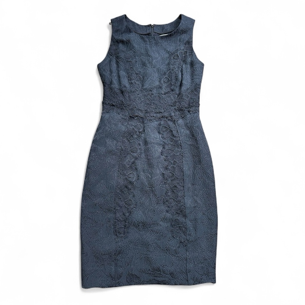 Carolina Herrera Black Damask Jacquard Sheath Dress Lined Cocktail Party Size 2
